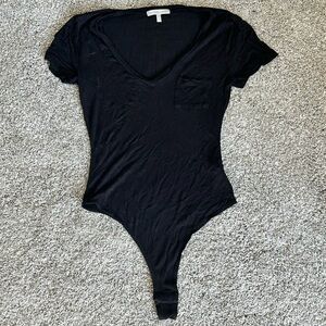 Charlotte Russe V-Neck Knit Short Sleeve Body Suit Black Size XS